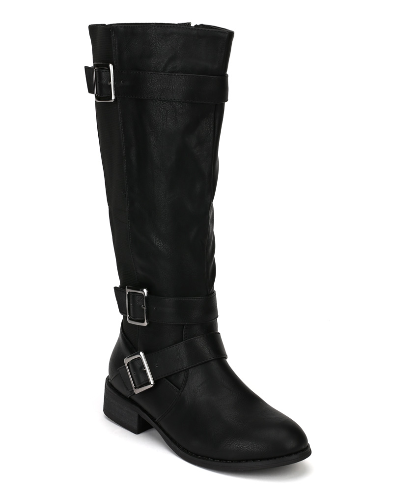 Nature Breeze Olympia-07 Leatherette Buckle Round Toe Knee High Boot ...