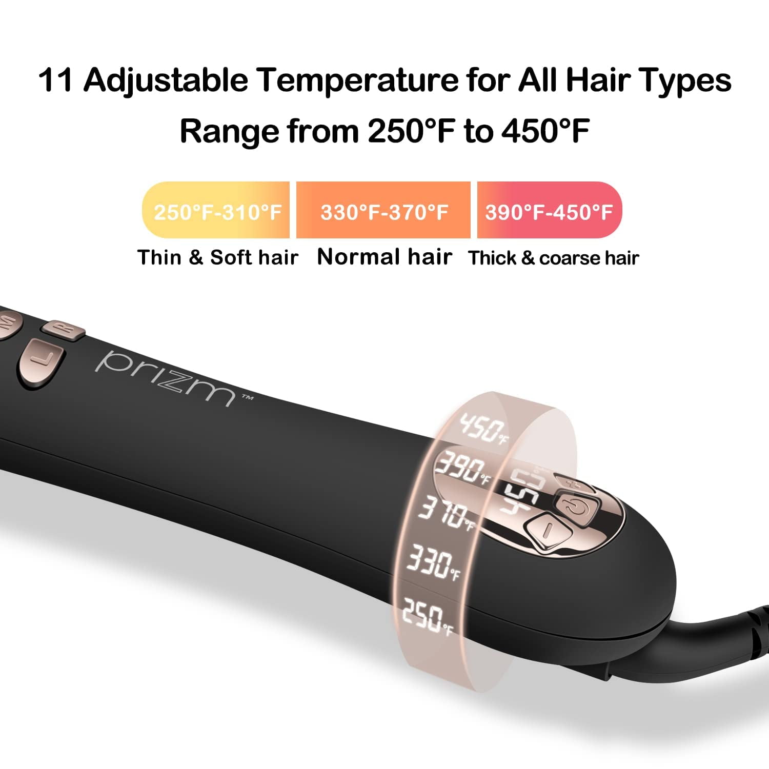 Prizm Curling Iron, Automatic Rotating 1 inch Hair Curler, Dual Voltage, 11 Adjustable Temperatures for Hair Styling, Durable Titanium Alloy for Smooth, Frizz-Free Curls
