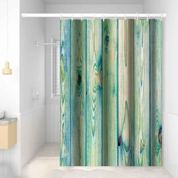 Light Green Shower Curtain for Bathroom Farmhouse Wood Door Fabric Stall Shower Curtains Waterproof Modern 72x72inches Small Bathtub Shower Curtain with Hooks