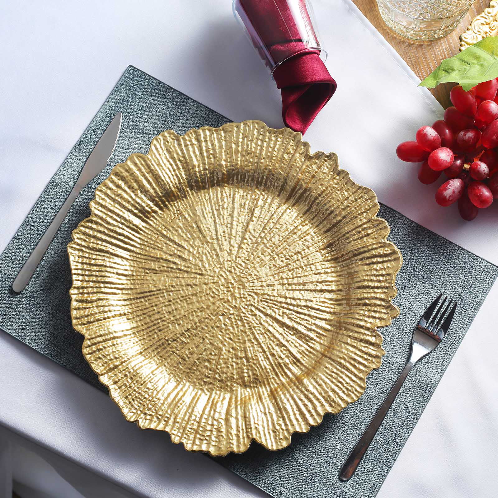 Sets of 24,12,6 Gold Plastic Large Charger Wedding Plates Beaded Rims 13" NEW 