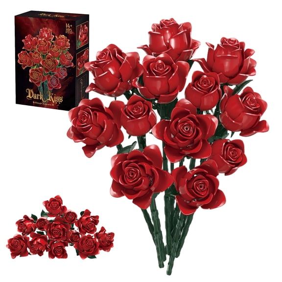 Botanicals Bouquet of Roses Artificial Flowers - Fake Red Roses Building Set for Adults, Ages 14 - Wedding Decor for Table Display - Gift for Wedding, Bridesmaid