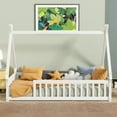 thumbnail image 2 of Miniyam Twin Size Floor Bed for Kids with Tent House Frame, Montessori Low Bed with Guardrails, White, 2 of 7