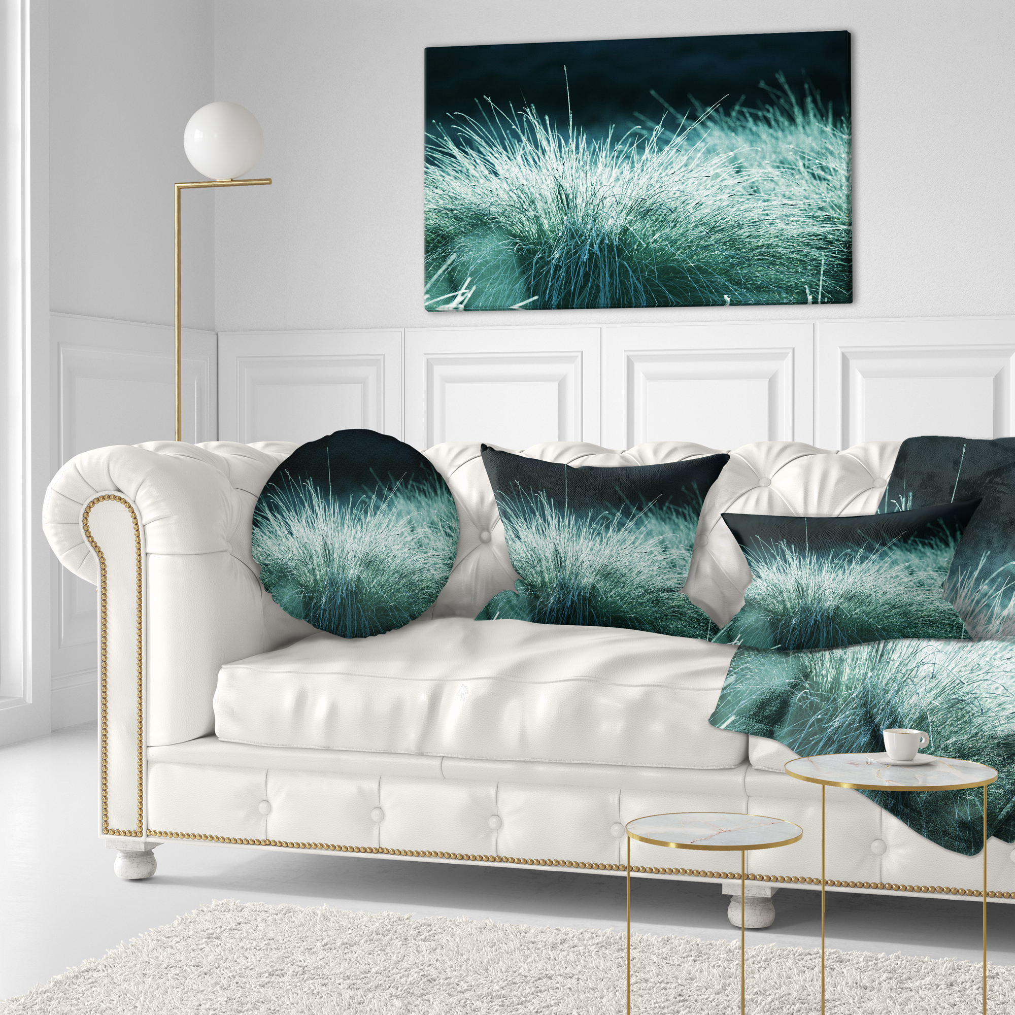 Designart Wet Green Grass in Downpour - Landscape Printed Throw Pillow - 12x20