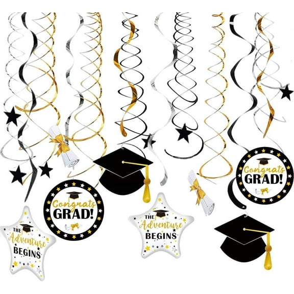 Cheerland Graduation Decorations Hanging Swirls Congrats Grad Banner, 42Pcs