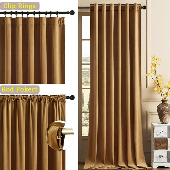 Gold Brown Velvet Curtains 84 inches 2 Panels, Light Blocking Thermal Insulated Luxury Soft Window Drapes