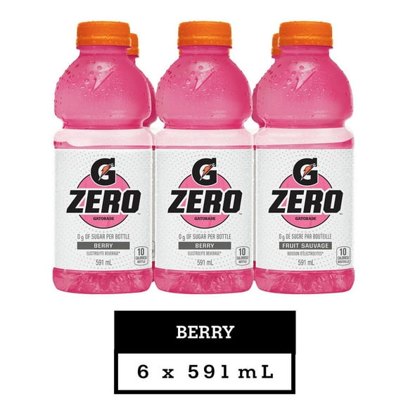 Boisson d’électrolytes Gatorade Zero Fruit sauvage; bouteilles de 591 mL, emballage de 6 bouteilles 6X591mL