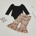 thumbnail image 4 of 2 Pieces Baby Suit Set  Solid Color U-Neck Long Sleeve Ruffle Romper+ Floral Print Flared Pants for Girls  0-18 Months, 4 of 9