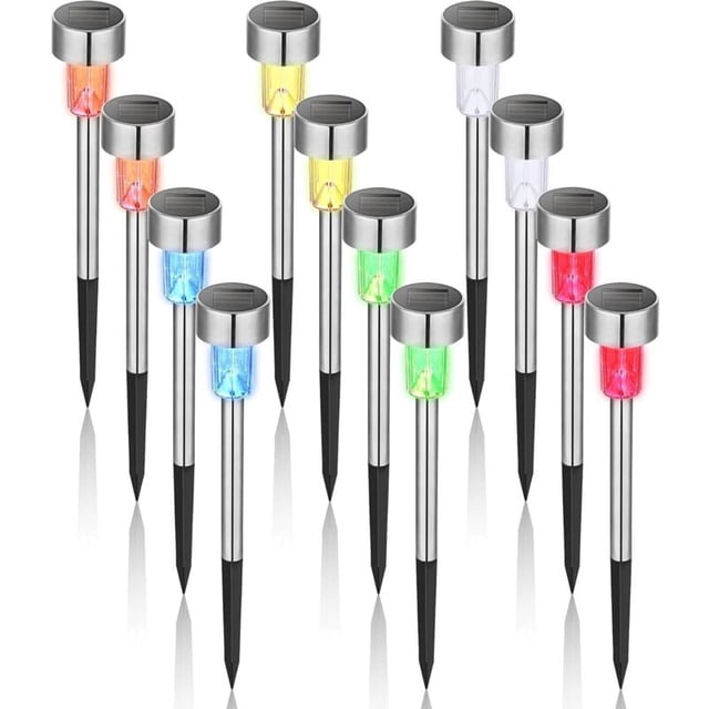 Colorful Outdoor Solar Garden Lights Stainless Steel LED Lights 12pcs Wireless for Outdoor,4.529.5cm