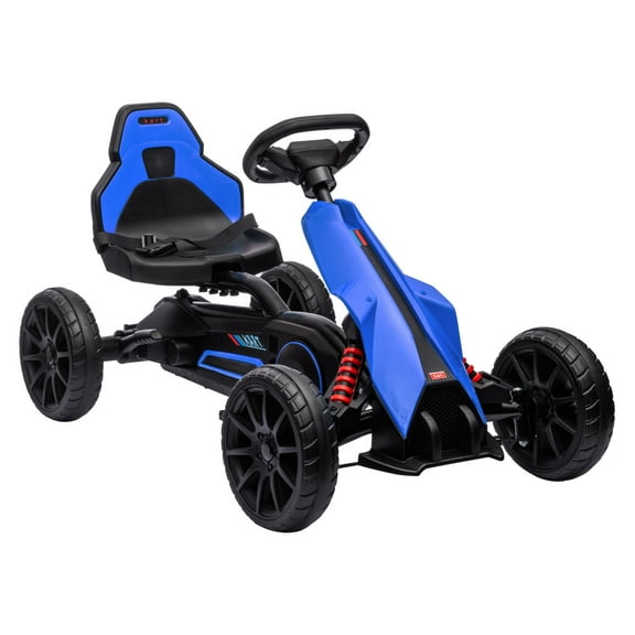 Aosom Kids Pedal Go Kart, Outdoor Ride on Toy with Adjustable Seat, Axle, Handbrake, 4 Non-Slip Wheels for Boys and Girls Aged 3-8 Years Old, Blue