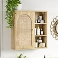 thumbnail image 2 of Rattan Bathroom Wall Cabinet, Boho Medicine Wall Cabinet with Double Doors and Adjustable Shelves, Tall Kitchen Wall Mounted Storage Cabinet, Floating Space Saver Over Toilet, Natural, 2 of 8