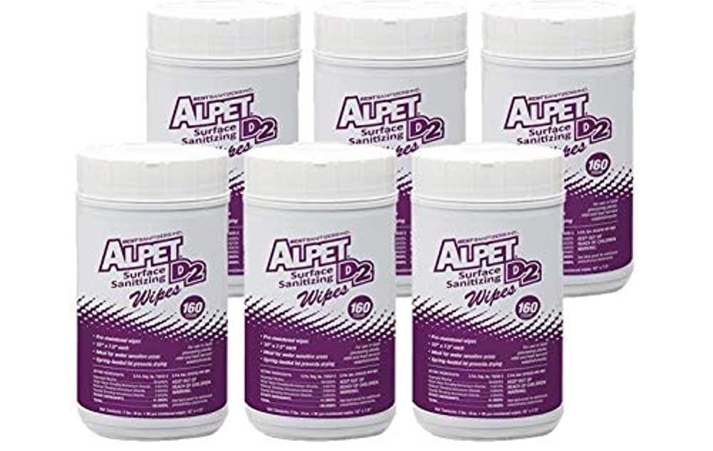 Alpet D2 Surface Sanitizing Wipes, Pre-Moistened - 160 Wipes (Case of 6)  - L72901 - Strong Lint-Less Wipes for Food Contact Surfaces, 960 Total Wipes
