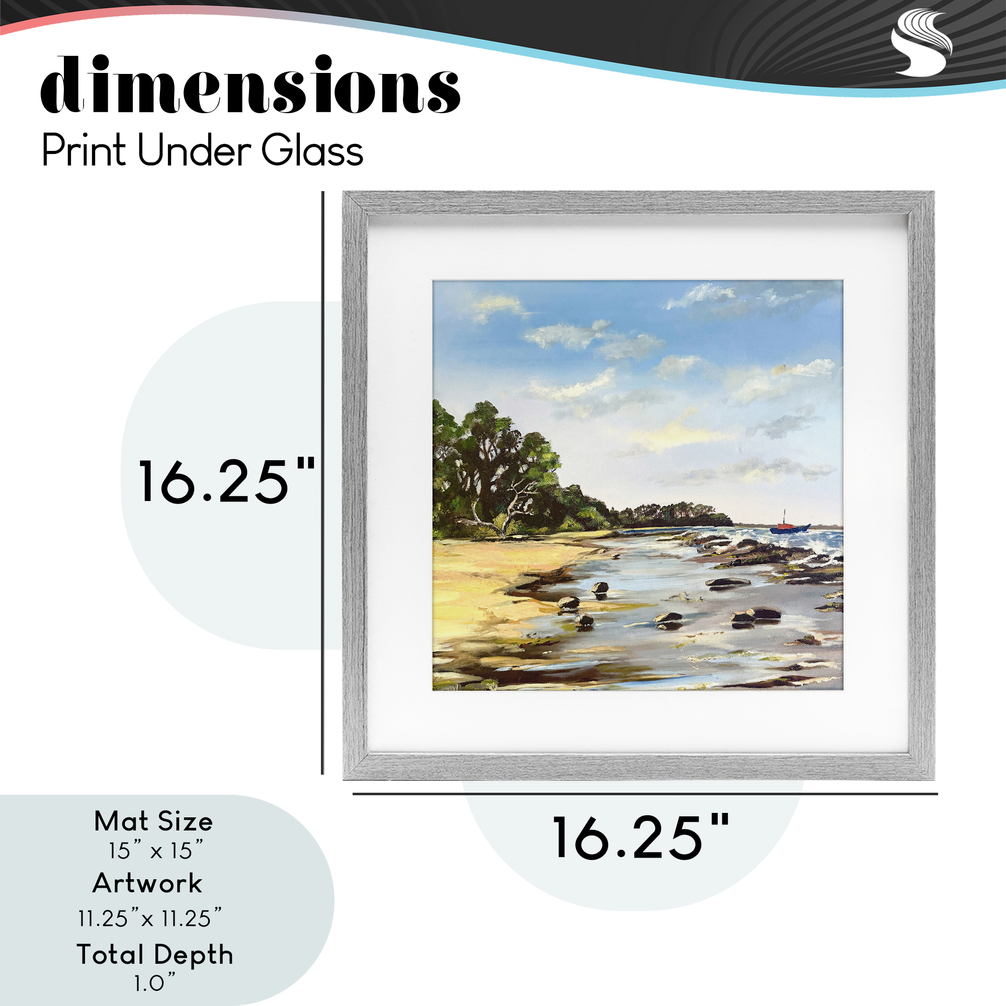 Low Tide Seascape Gray Framed Print Under Glass, design by Patricia Reynolds