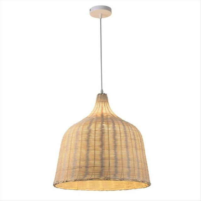 Lámpara colgante de mimbre tejida a mano con bambú y bambú para interiores, estilo retro, redonda, de madera y ratán.