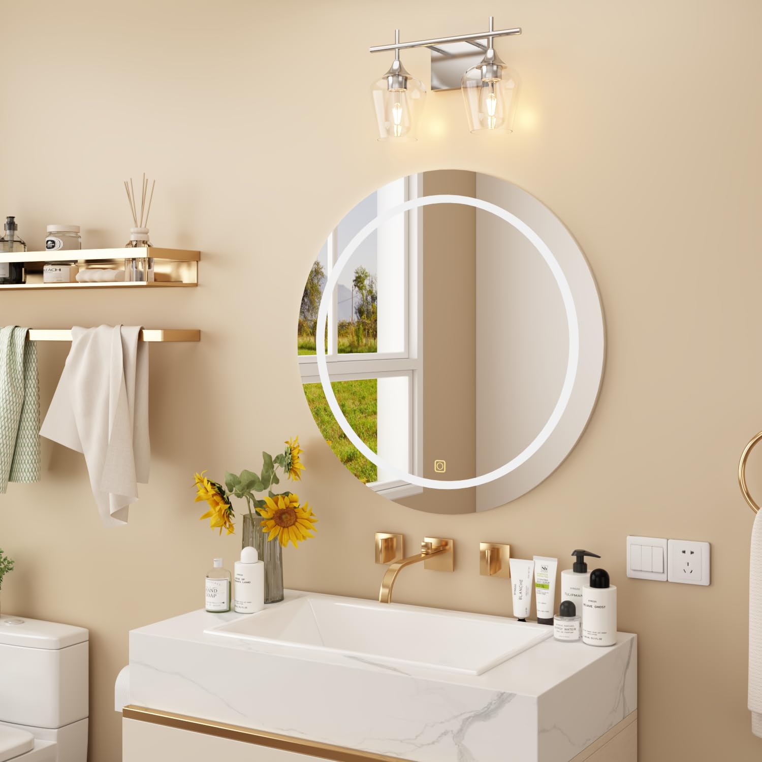 Homechoose Bathroom Light Fixtures,2-Light Bathroom Vanity Light Fixtures,Clear Glass Shade,Bathroom Lights Over Mirror,Brushed Nickel Vanity Lights for Bathroom,Wall Light Fixtures for Bathroom