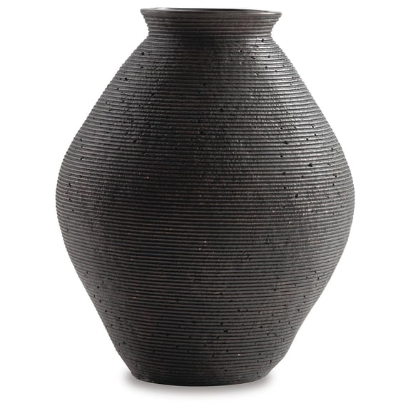 Signature Design by Ashley Hannela Vase, 12" Tall, Antique Brown, Ribbed Polyresin Finish, Home Décor Accent