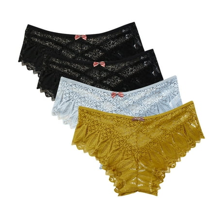 Arnsht Sexy Cheeky Panties for Women Mesh Seamless Lace Criss Cross Bikini Underwear Breathable Wicking Briefs 4 Packs Multicolor#53 XL