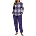 thumbnail image 3 of Plaid Lounge Sets for Women Fleece 2 Piece Jogger Pajama Long Sleeve Pants Loungewear Winter Casual Matching Outfits New Tracksuit for Women Purple XXL, 3 of 7