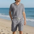 thumbnail image 4 of CHUMUD Cotton Linen 2 Piece Sets for Men Half Button Collared Short Sleeve Shirts and Drawstring Cargo Shorts Summer Trendy Casual Vacation Outfits, 4 of 9