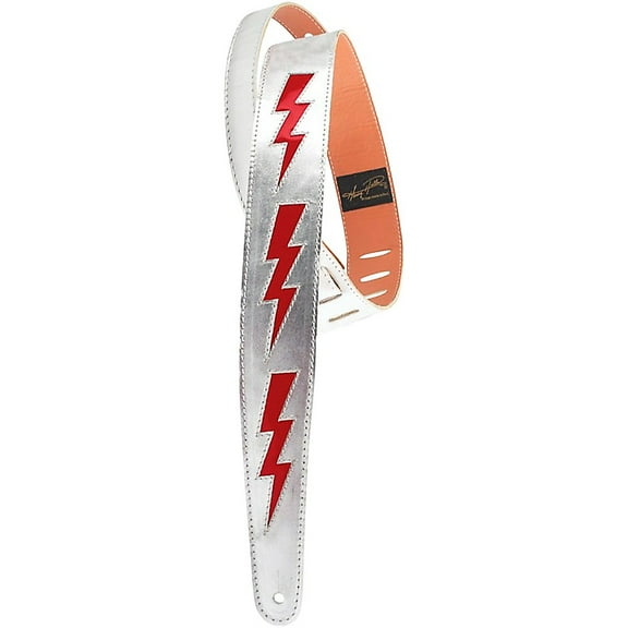 Henry Heller 2" Classic Lightning Bolt Leather Guitar Strap Silver and Red HPDB-SR