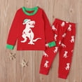 thumbnail image 2 of Odeerbi Toddler Pajamas Kids Baby Boys Christmas Cartoon Dinosaur Tops Pants Sleepwear Red, 2 of 9
