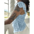 thumbnail image 2 of Women Y2k Lace Crop Top Summer Cap Sleeve Sheer Irregular Hem Shirt Tanks Tops Coquette Clothes, 2 of 6