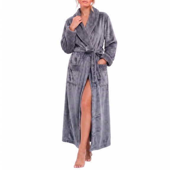 HEARTNICE Womens Long Fleece Robe Soft Plush Robes for Women Warm Bathrobes Comfy House Coat Full-length(Dark Grey, Large-X-Large)
