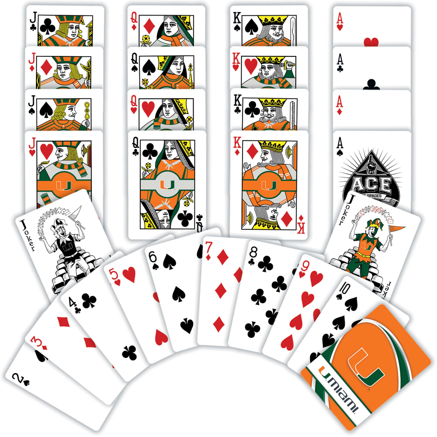 MasterPieces Officially Licensed NCAA Miami Hurricanes Playing Cards - 54 Card Deck for Adults