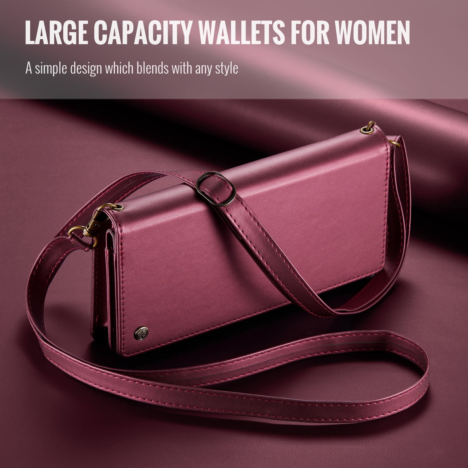 ELEHOLD Phone Bag Wallets for Women Girls,Luxury PU Leather Wallet Bag Crossbody Handbag with Phone Pocket Zipper Pocket Large Capacity Credit Card Holders Wriststrap Shoulder Strap,Winered