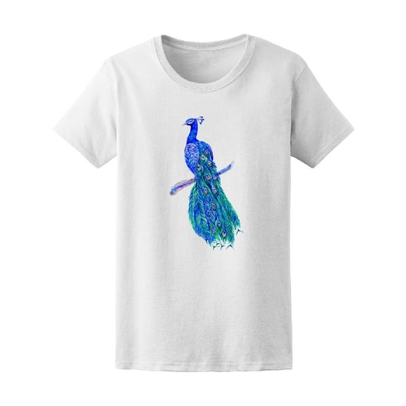 Watercolor Peacock Tropical Bird T-Shirt Women -Image by Shutterstock, Female Medium