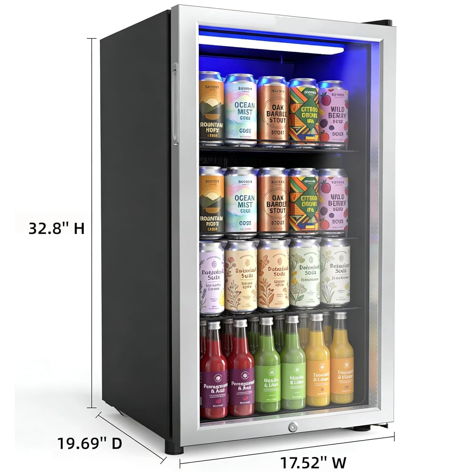 Ktaxon 130 Can Beverage Refrigerator, 3.2 Cu. Ft. Drink Cooler with Double Layer Glass Door, Adjustable Shelf & Lock, 32-50°F for Home Office Bar