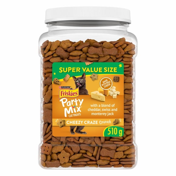 Friskies Party Mix Cheezy Craze Crunch avec du vrai fromage, Gâteries pour chats, 510 g