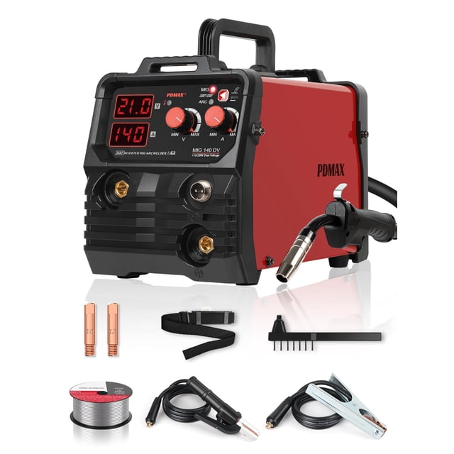 MIG Welder PDMAX 140A 110/220 V con núcleo de flujo sin gas de doble voltaje
