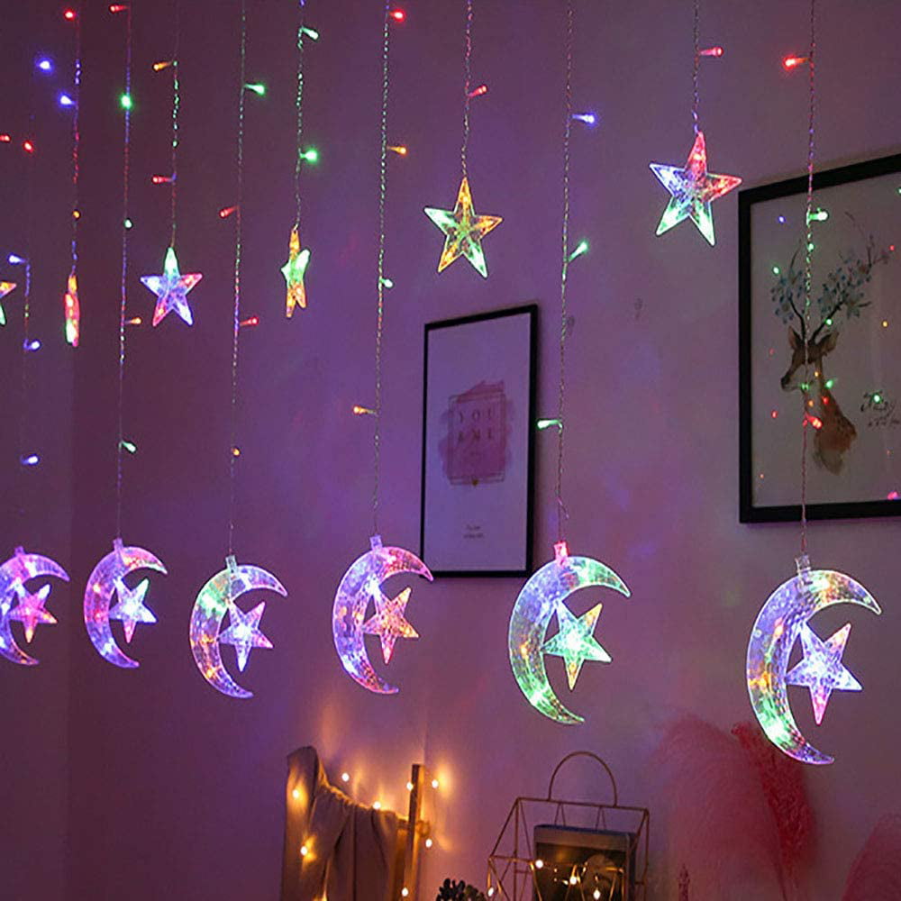 100/200 LED Fairy String Net Mesh Curtain Star Moon Lights Home Party Xmas Decor 