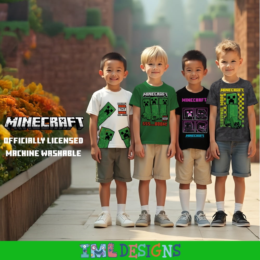 Minecraft Boy's Short Sleeve T-Shirt 4-Pack - Creeper, Skeleton, Zombie Graphic Tee Set for Kids (Sizes 4-16)
