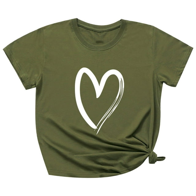 Besolor Tunique d'Été pour Femmes Imprimé Cœur Col Rond Manches Courtes T-Shirts Décontractés Blouse Ample pour Sortir