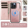 thumbnail image 3 of Case for iPhone 14 Pro 6.1" RFID Blocking Protective Purse Case with Magsafe 3-card Slots Kickstand 2 in 1 Detachabl Flip Shockproof Protective Cover,Pink,For iPhone 14 Pro, 3 of 8