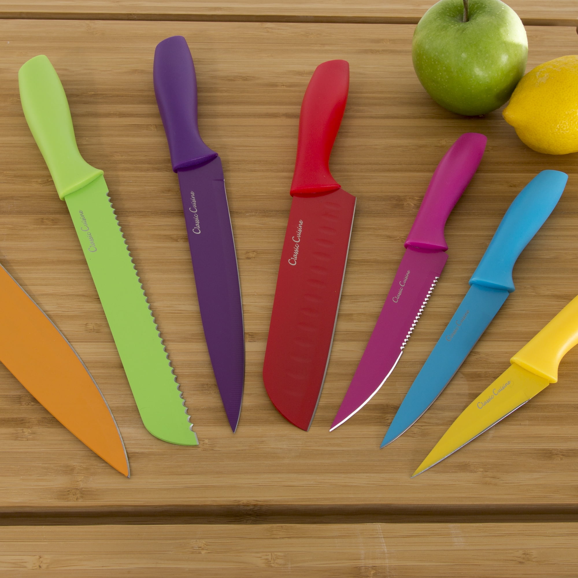 Classic Cuisine 14 Pc Colored Knife Set with Sheaths - Pro Grade