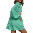 thumbnail image 2 of MAIHAN Linen Sets for Women 2 Piece Long Sleeve Shirt and Ruffle Shorts Women 2 Piece Outfits Sets Casual Summer Tops for Women 2026 Two Piece Outfit, 2 of 5