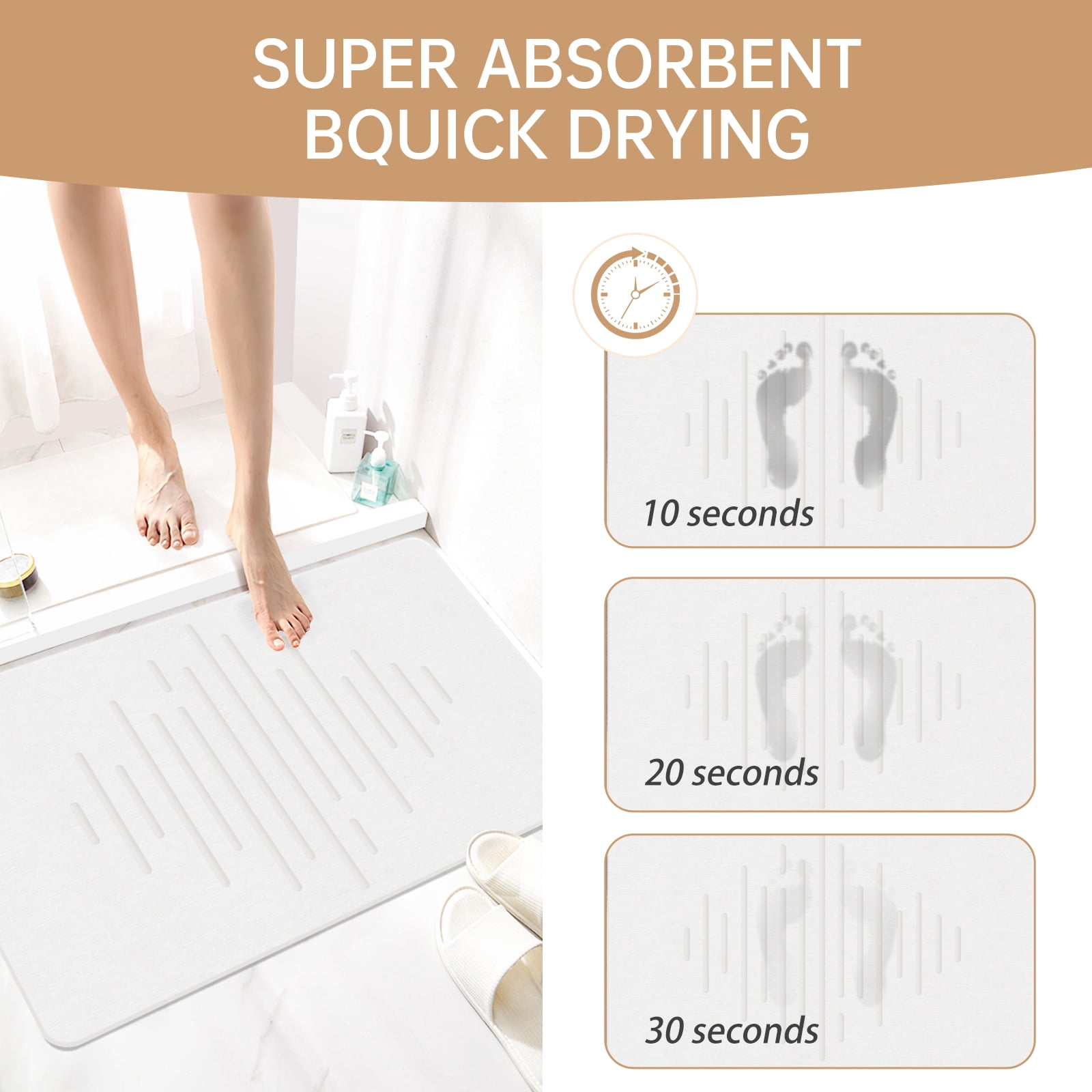 Stone Bath Mat,31.5x19.7Inches Non-slip Diatomaceous Earth Shower Mat Quick Drying Super Absorbent, Easy to Clean