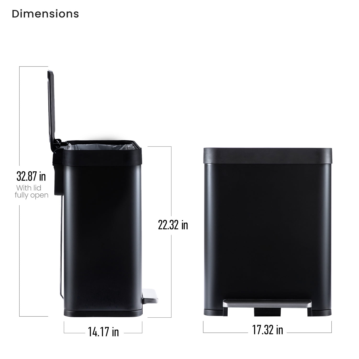 Home Zone Living 13 gal/50 Liter Kitchen Garbage Can Stainless Steel, Black
