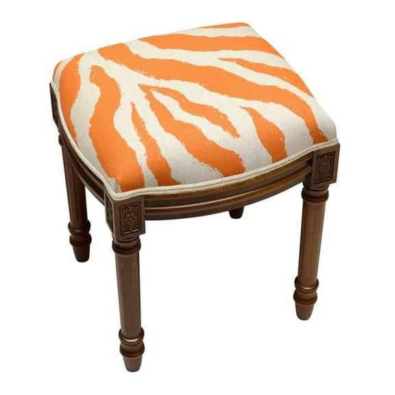 Orange Zebra Stripe Upholstered Wooden Vanity Stool, Wood Stain