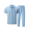 thumbnail image 4 of VBTAPA Men's 2 Piece Summer Outfits Short Sleeve Csual Track Suits Textured Polo Shirts and Drawstring Pants Set with Pockets Sky Blue S, 4 of 6