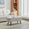 thumbnail image 4 of Oval Storage Ottoman Bench for Bedroom, 43.8" Upholstered Bench with Storage, Boucle End of Bed Bench with Safety Hinges & Solid Wood Legs for Living Room Bedroom Entryway, Beige, 4 of 7
