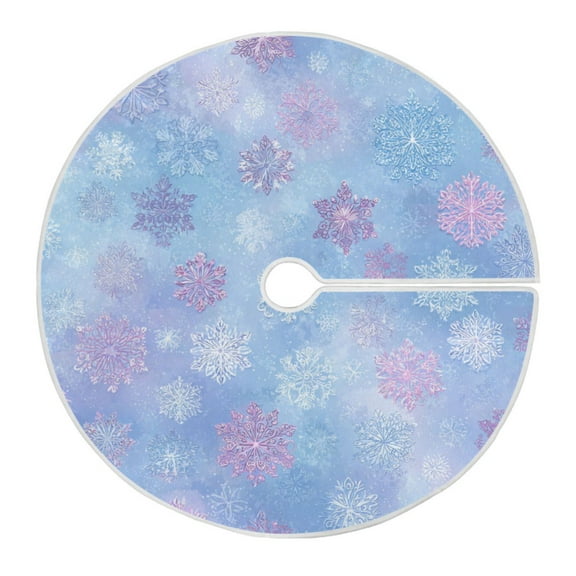 RMDQTR Festive Christmas Tree Skirt35.4x35.4in - Holiday Home Decor for Xmas Party Blue-pink Snowflakes Pattern