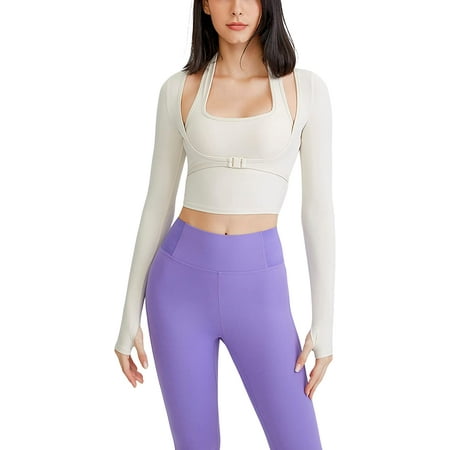 

PIKADINGNIS Womens Long Sleeve Athletic Top with Built-in Bra Cutout Yoga Sports Tops
