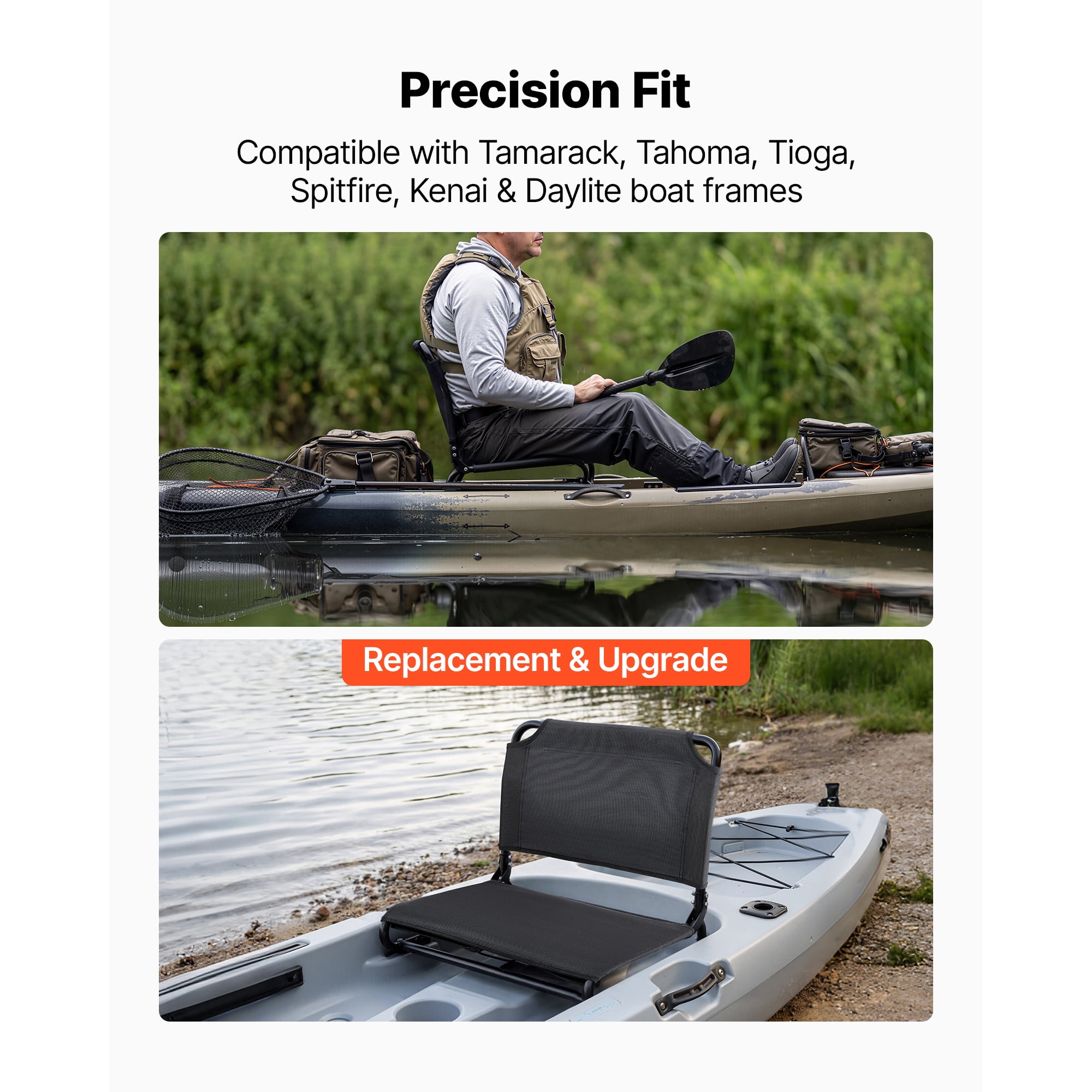 KFFKFF Adjustable Kayak Seat, 1 Pack 0.8" Elevated Design, Foldable Seat with Backrest, Compatible with Various Sit-on-Top, Fishing, Inflatable Kayaks, and Rowboats