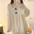 thumbnail image 2 of Conjunto de pijama con lazo para mujer, ropa de dormir con cuello cuadrado y pantalones largos, traje de 2 piezas con volantes, estilo coreano, ropa de noche de manga larga para otoño, 2 of 4