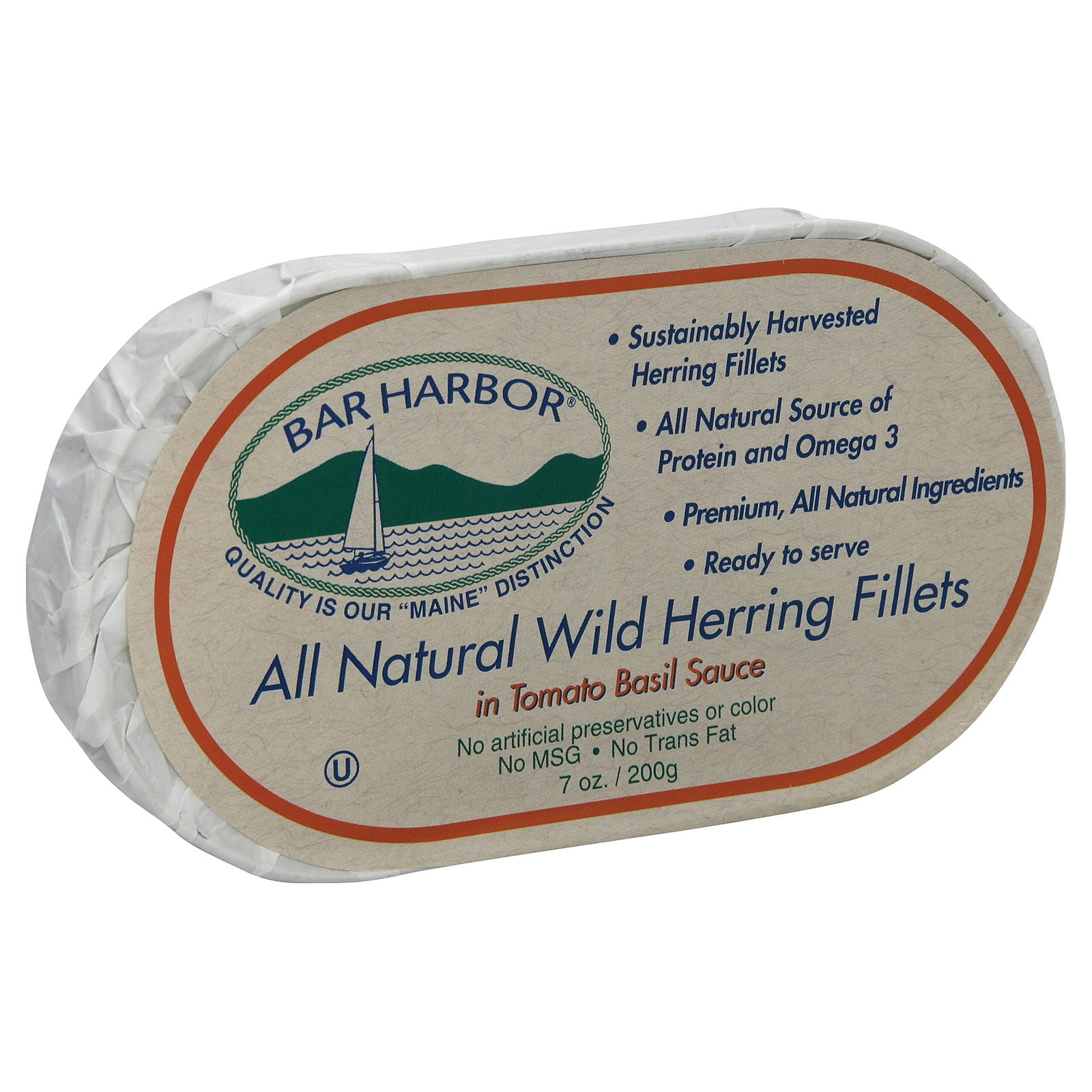 Bar Harbor Wild Herring Fillets Tomato Basil Sauce Case of 12 7 oz. by
