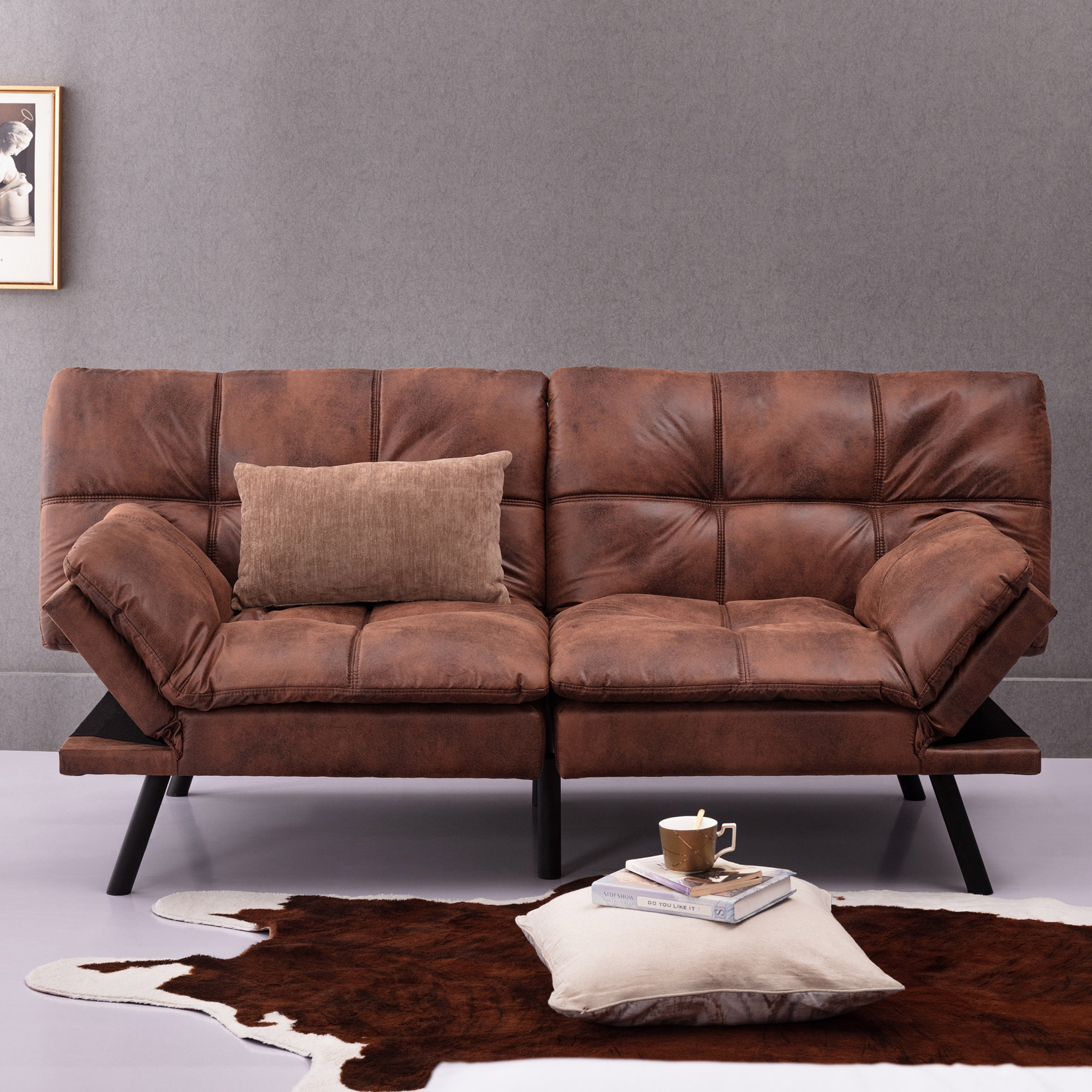 Modern Faux Leather Futon with Memory Foam and Adjustable Armrests. - On  Sale - Bed Bath & Beyond - 37174381