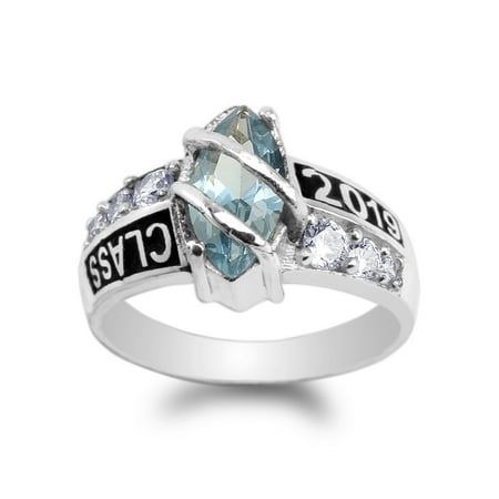 925 Sterling Silver Class of 2019 1.25ct Aqua Blue Marquise CZ School Graduation Ring Size